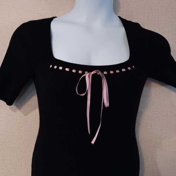 Lulus Adorable Motivation Black Ribbed Ribbon Sweater Mini Dress - Picture 4 of 6